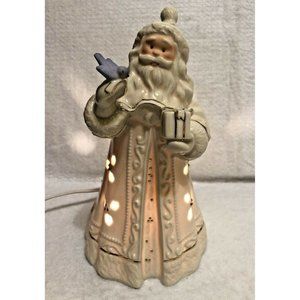Lenox Seasons Glow - Lit Santa Claus Sculpture Gold Trim Embossed 8.5" Bird Gift